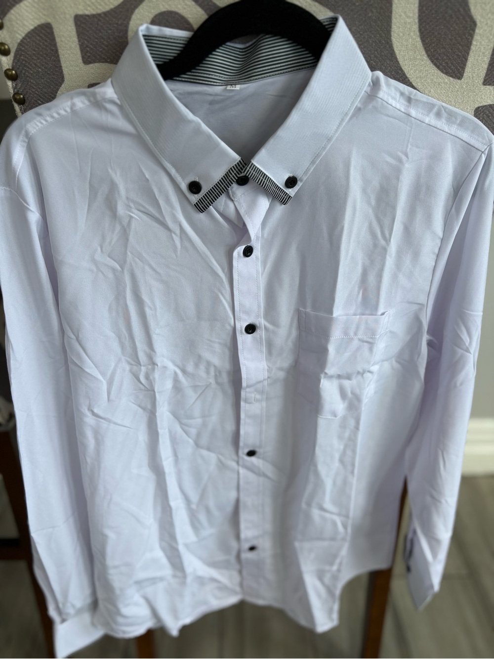Men's White Long-Sleeve Dress Shirt with Contrast Trim
